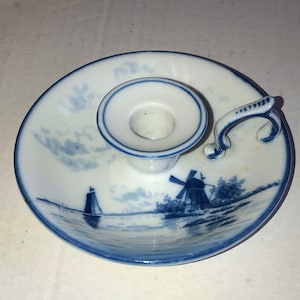 Vintage Delft Germany Chamber candleholder Blue White
