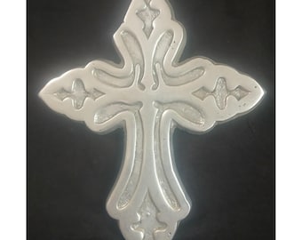 Vtg Disenos Bercal Mexican Pewter Wall Cross Handcrafted Folk Art 8.25"