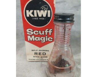 Vintage Kiwi Scuff Magic rode schoenpoets glazen fles met originele doos, VS 2oz