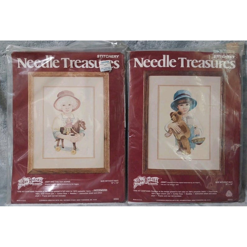 Nadel Treasures Jan Hagara Jody 00558 Diry 00545 Stitchery Kit 1979 10x14" Bild 1