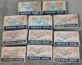 VTG Blue Star Double Edge Rasierklingen Lot von 11 feinsten blauen Stahl Made in den USA