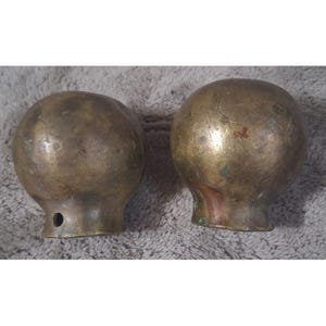 Pair Antique Brass Horse Hames Balls Knobs Vintage Harness Cane Handle Toppers