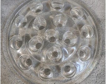 Rana de flores de vidrio transparente, 16 agujeros, 5 pulgadas, soporte para arreglos florales vintage