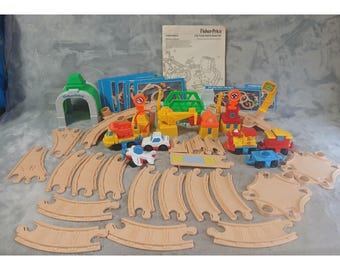 Fisher Price Flip Track Rail & Road Set Tren Vintage Camión Avión Grúa Años 90
