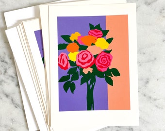 Blank Roses Note Card Set of 10 or 24. Floral Note Card Set. Bouquet of Roses Notecards. Vintage Greeting Cards with Envelopes Set Flowers