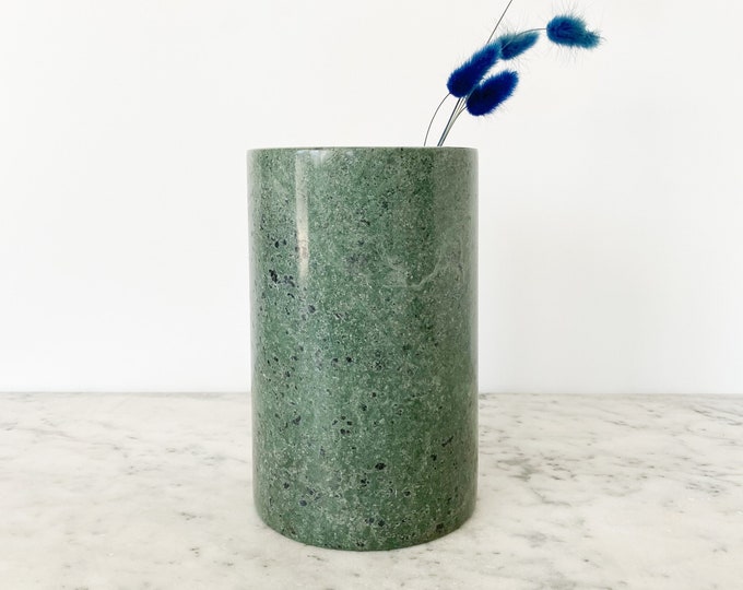 Green Marble Utensil Holder, Green Marble Wine Chiller, Vintage Green