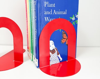 Vintage Red Metal Bookends Arch Shaped Made in Japan, Red Plus Bookends for Library, Post Modern Bookends, Pop Art Decor