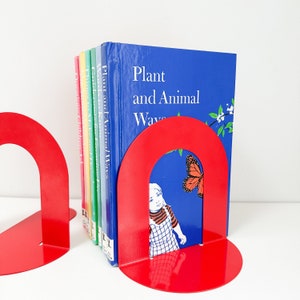 Serre-livres en métal rouge vintage en forme d'arche fabriqués au Japon, serre-livres rouge Plus pour bibliothèque, serre-livres post-modernes, décoration Pop Art image 1