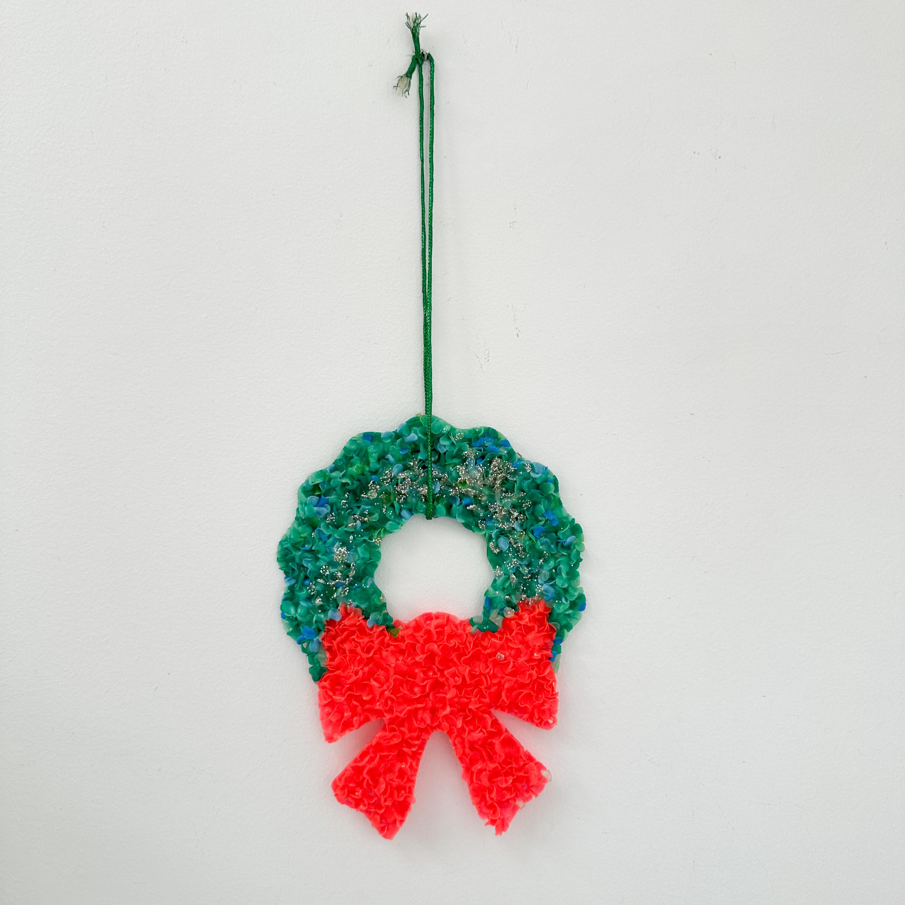 1980s Vintage Melted Plastic Holiday Wreath Wall Decor, Vintage