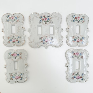 Set of 5 Vintage Light Switch Covers Made in Japan, Vintage Porcelain Light Switch Plates, Victorian Hardware