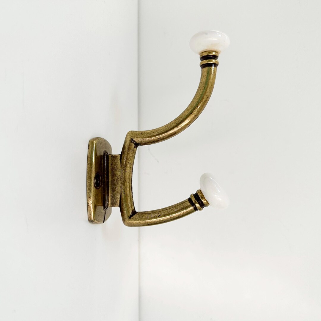 Vintage Brass and Porcelain Towel Wall Hook, Vintage Brass Coat Hook ...