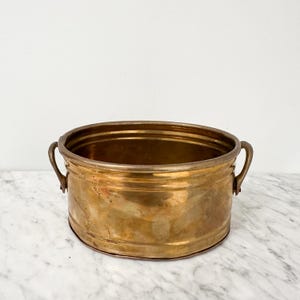 Small Round Oval Planter with Handles, Brass Succulent Planter, Vintage Indoor Plant Pot