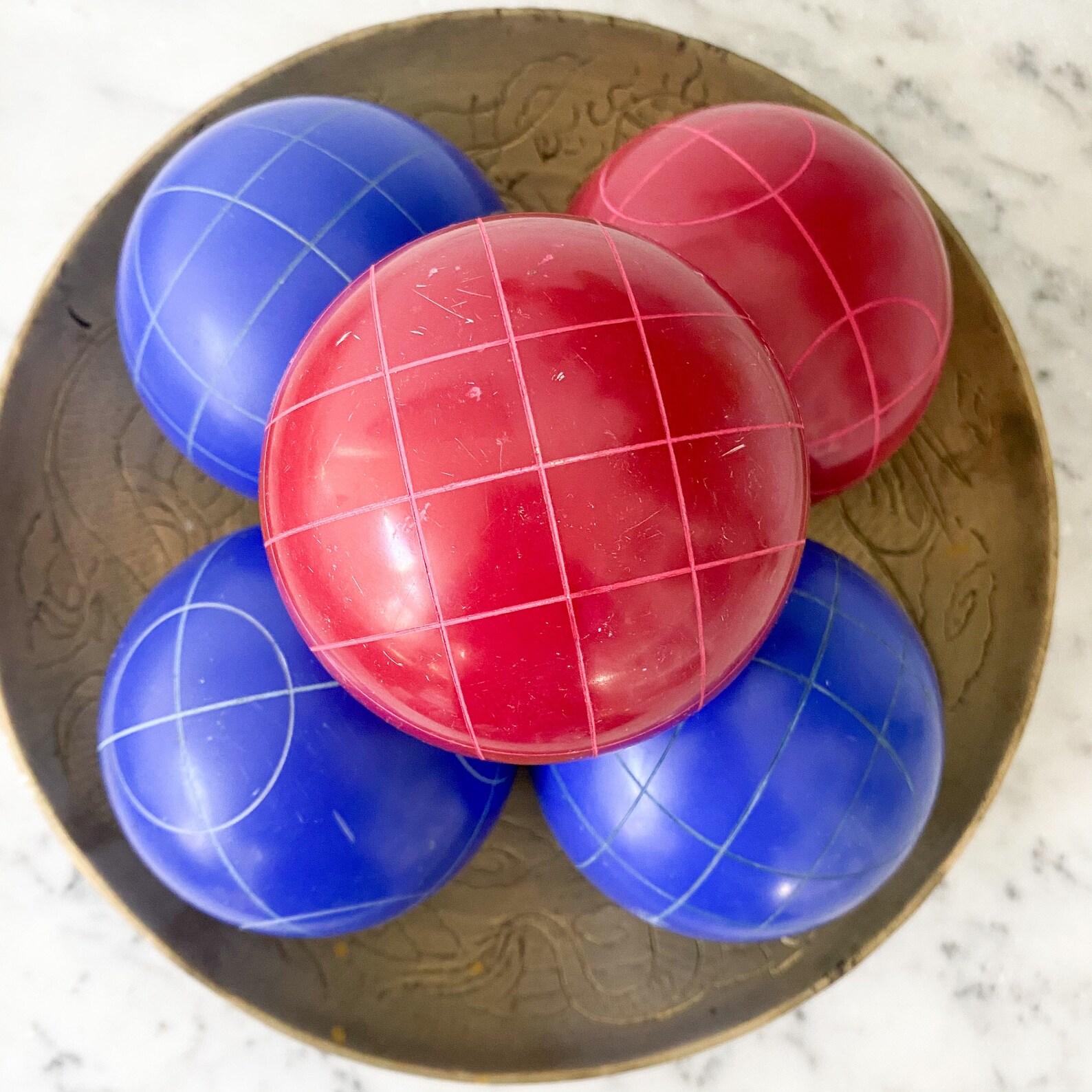 Vintage Bocce Balls Set of 5. Red Bocce Balls. Blue Bocce Etsy