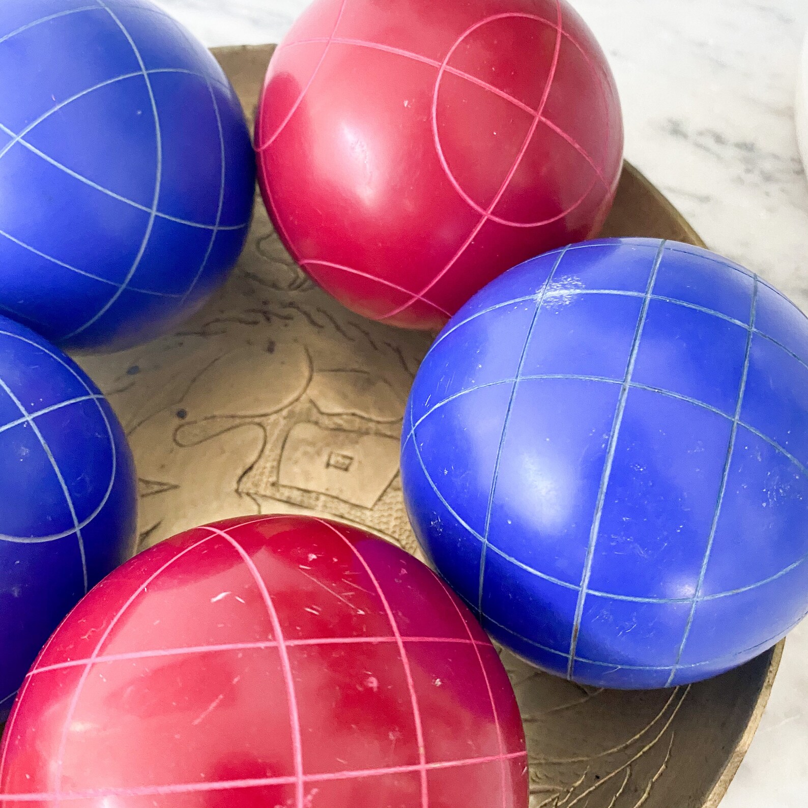 Vintage Bocce Balls Set of 5. Red Bocce Balls. Blue Bocce Etsy