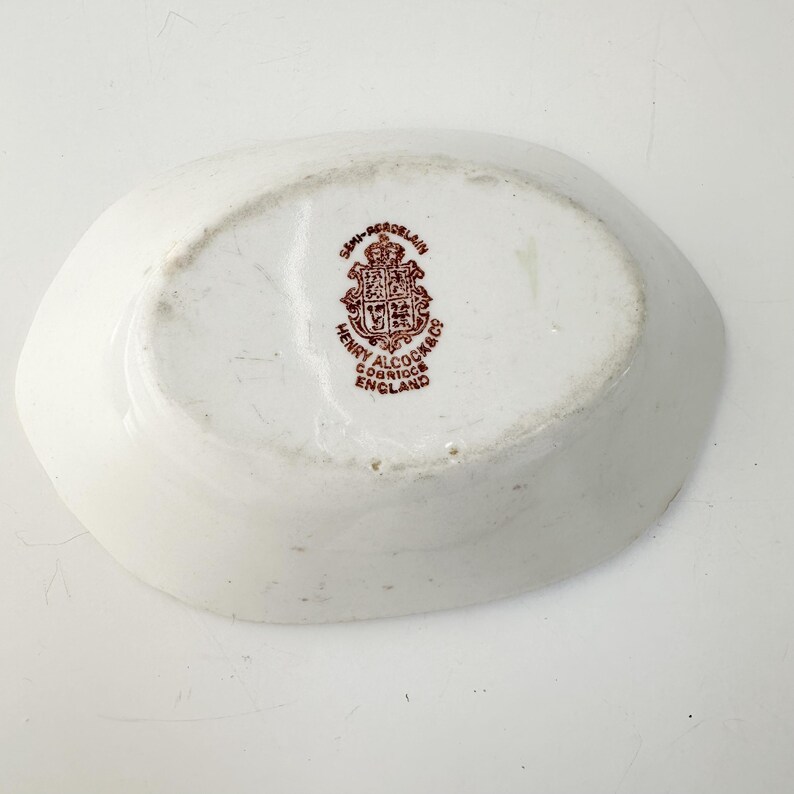 Antique Henry Alcock & Co. Semi-Porcelain Soap Dish Made in Cobridge England Sold Separately, Vintage White Floral Soap Dish Oval image 13