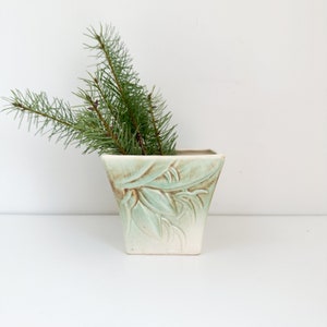 Vintage McCoy Lily Buds Planter in White, Green, and Brown. McCoy Square Planter, Vintage Indoor Planter, Small McCoy USA Planter