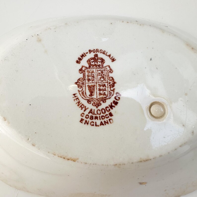 Antique Henry Alcock & Co. Semi-Porcelain Soap Dish Made in Cobridge England Sold Separately, Vintage White Floral Soap Dish Oval image 11