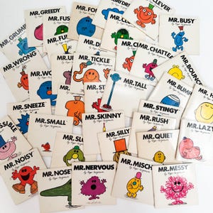 Vintage Roger Hargraves Mr. Men Books 1980s, Mr. Busy, Mr. Clumsy, Mr. Silly, Mr. Messy, Mr. Uppity, Mr. Clever, Mr. Daydream, Mr. Funny