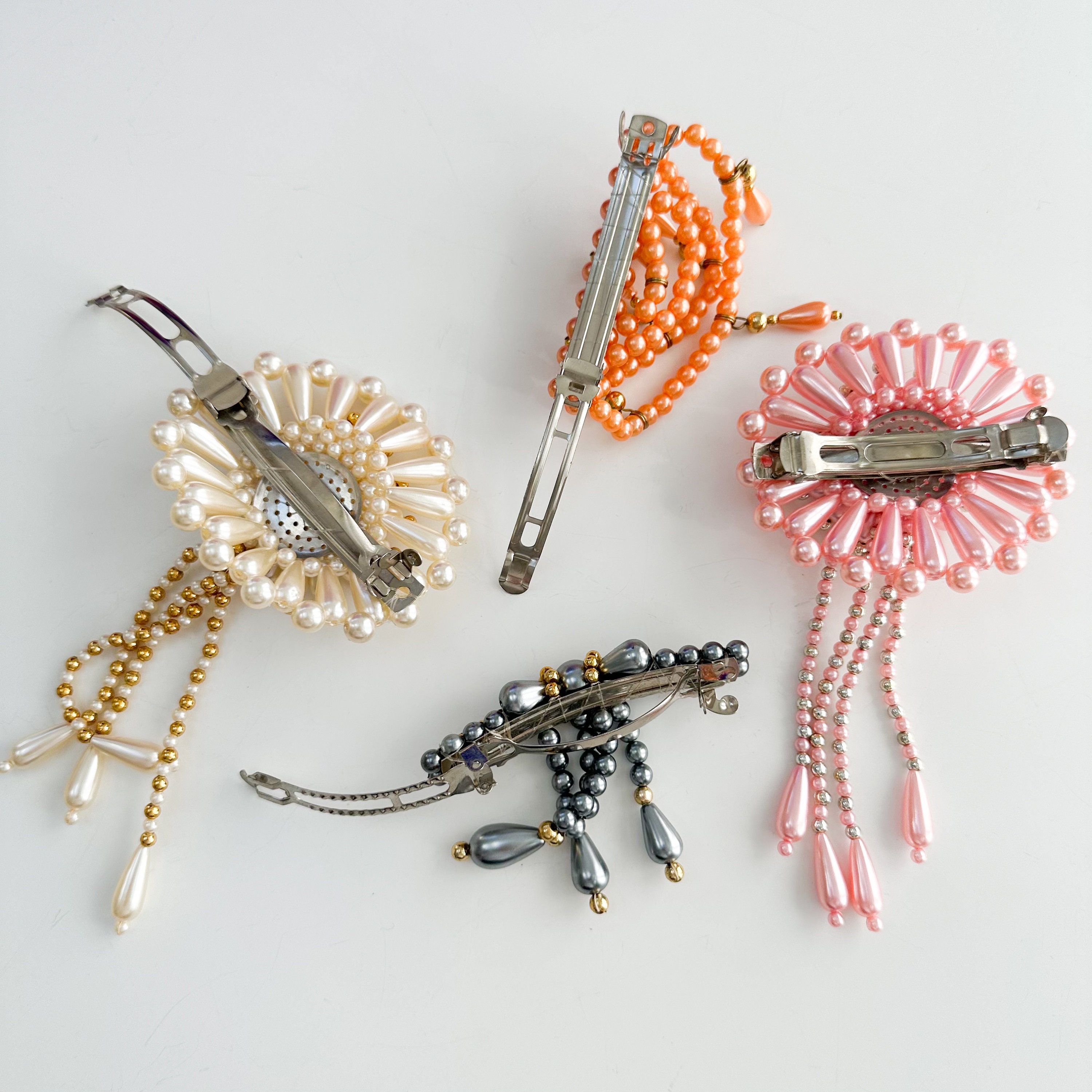 Vintage 1980s Beaded Pearl Hair Clip, Statement Hair Clip 