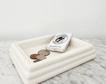 Vintage White Ceramic Soap Dish, 1980s Soap Dish, White Rectangular Soap Dish, White Bathroom Accessory, Powder Room Decor