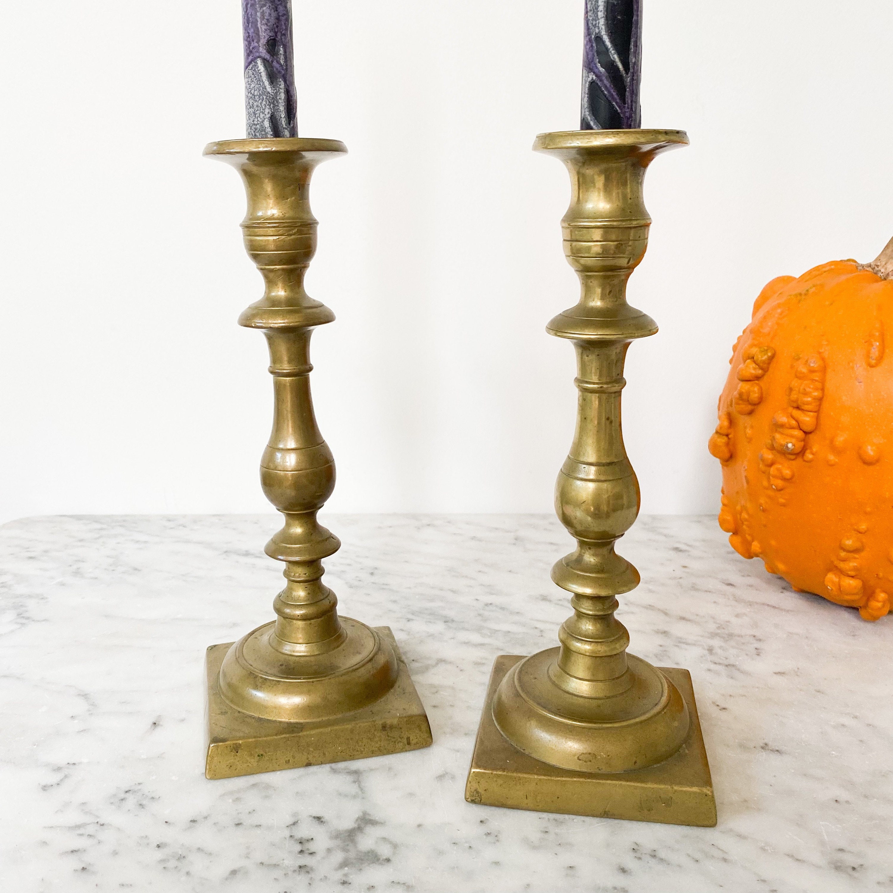 10 Solid Brass Candle Holders Pair. Antique Brass Candlestick Holders