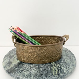 Vintage Brass Planter with Handles, Floral Brass Planter, Brass Succulent Planter, Vintage Indoor Planter