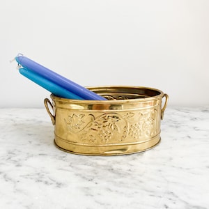 Hosley Brass Planter, Vintage Brass Planter with Grape Vines, Brass Succulent Planter, Vintage Brass Indoor Planter
