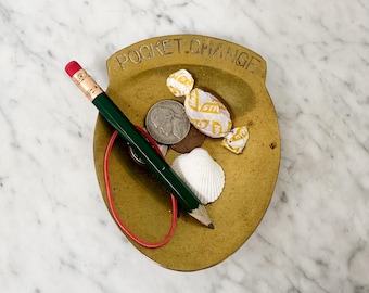 Mid Century Brass Pocket Change Dish | Heavy Solid Brass, Small Catch-All