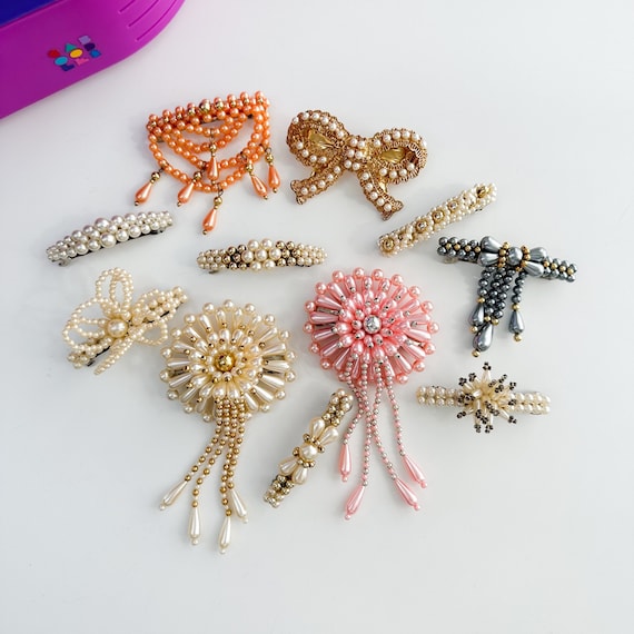 Vintage 1980s Beaded Pearl Hair Clip, Statement Hair Clip  display picture 3