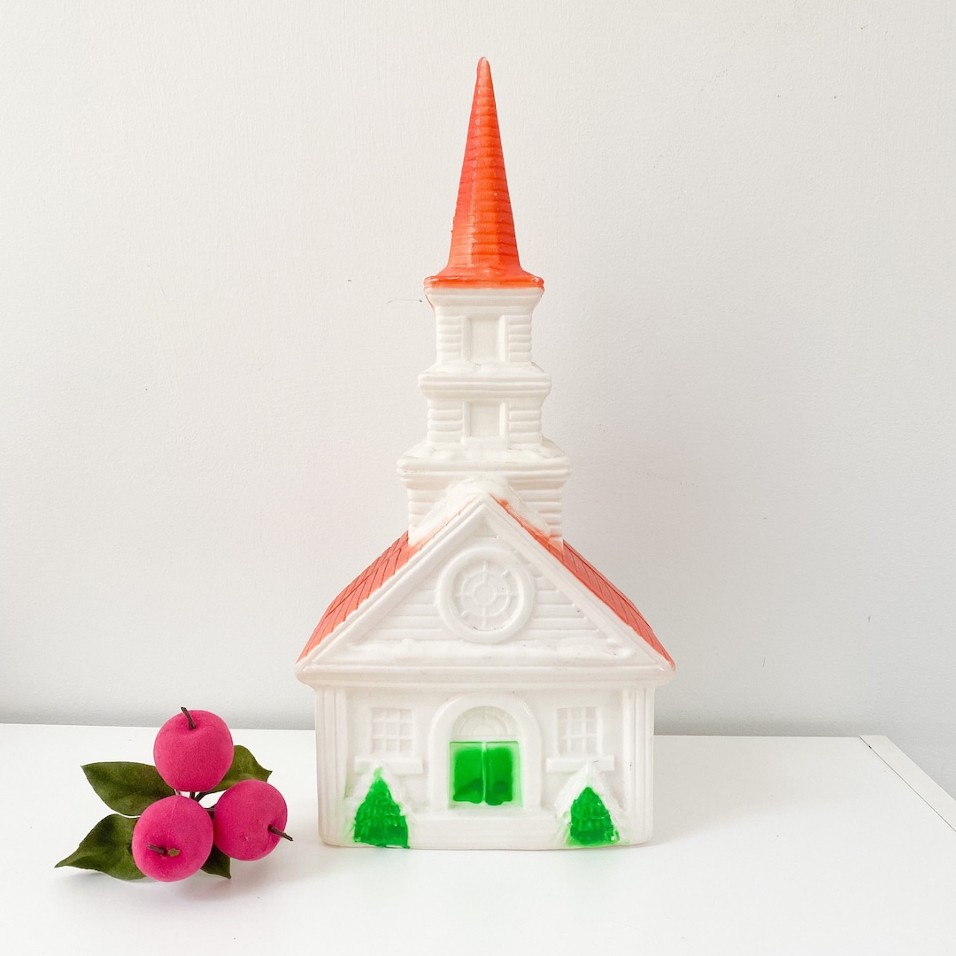 Vintage Church Blow Mold. Indoor Tabletop Blow Mold Chapel. Poloron