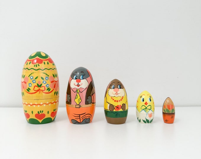Vintage Easter Bunny Nesting Dolls, Vintage Easter Egg Nesting Dolls