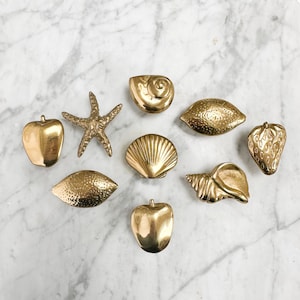 Vintage Brass Cabinet Pull Shaped like Fruit, Your Choice of Apple, Lemon, Strawberry, Starfish, Shell. NOS Vintage Brass Drawer Knob Quirky
