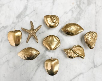 Vintage Brass Cabinet Pull Shaped like Fruit, Your Choice of Apple, Lemon, Strawberry, Starfish, Shell. NOS Vintage Brass Drawer Knob Quirky