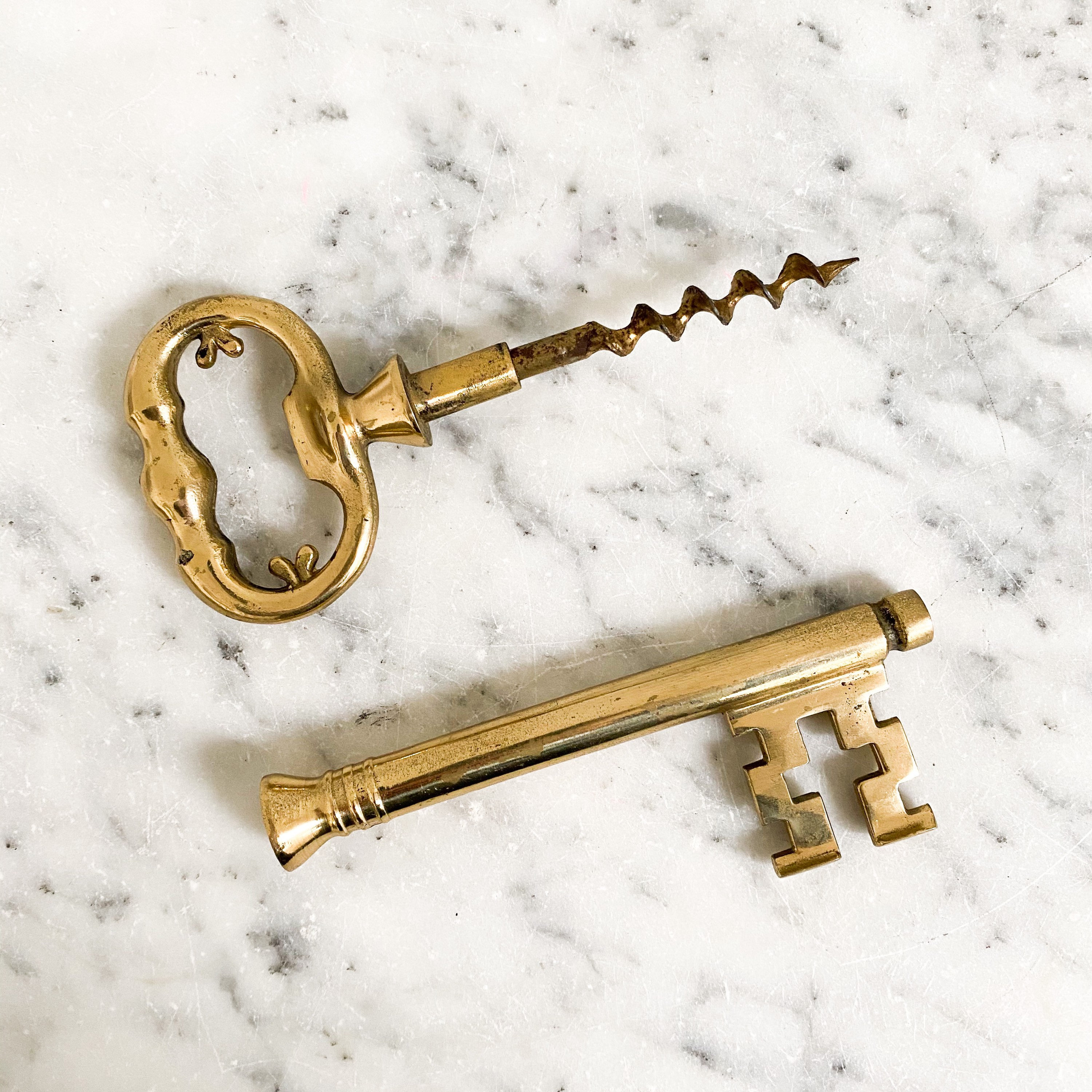 Italian Brass Skeleton Key Bottle Opener and Corkscrew