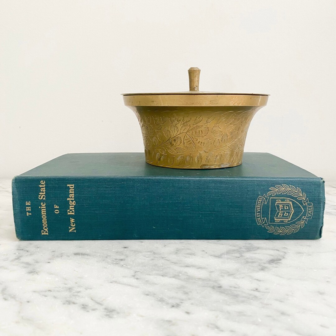 Round Brass Box With Lid. Vintage Brass Box With Raised Dot Etsy