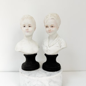 Vintage Girl and Boy Bust Statues, Vintage White Busts, Mid Century Busts, Pair of Vintage Busts, Vintage Mantel Decor
