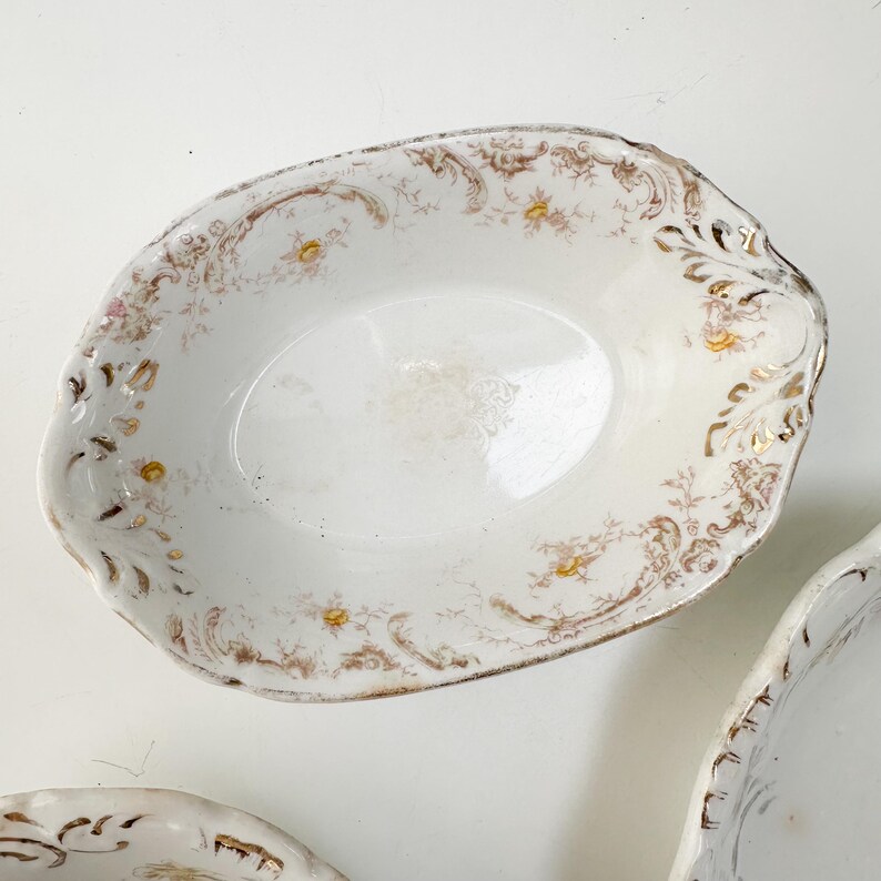 Antique Henry Alcock & Co. Semi-Porcelain Soap Dish Made in Cobridge England Sold Separately, Vintage White Floral Soap Dish Oval image 9