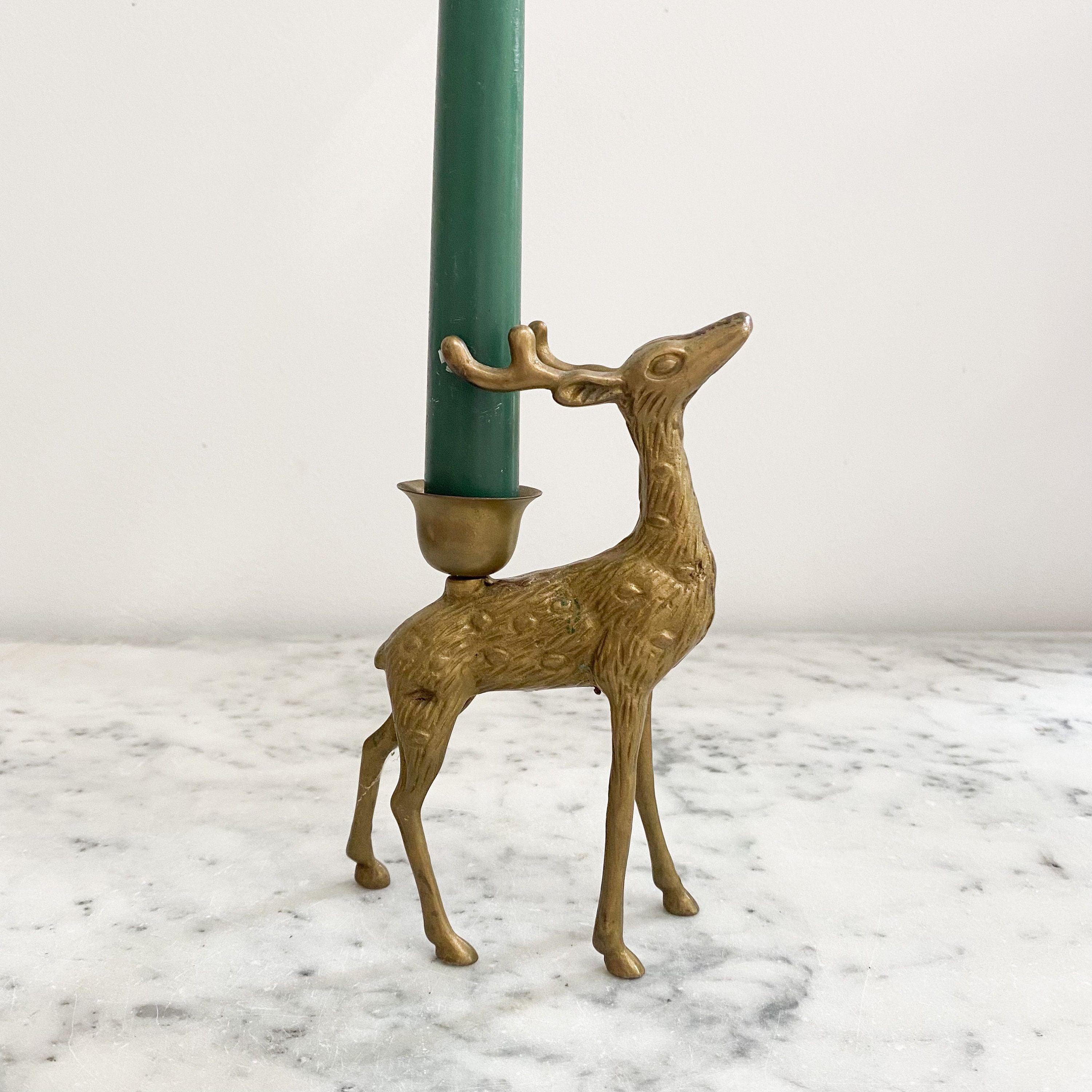 Vintage Brass Deer Candle Holder. Brass Buck Candle Holder. Solid Brass Deer Figurine. Spotted