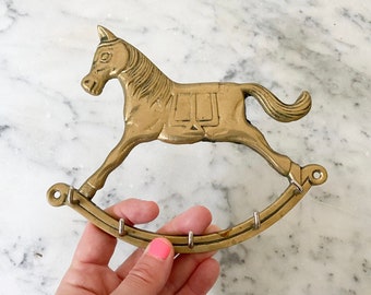 Vintage Brass Rocking Horse Key Holder. Brass Rocking Horse Key Hooks. Brass Key Storage