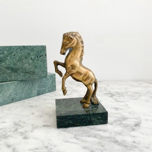 Vintage Brass Horse Sculpture with Green Marble Base. Vintage Horse Figurine. Brass and Green Marble Horse Statue