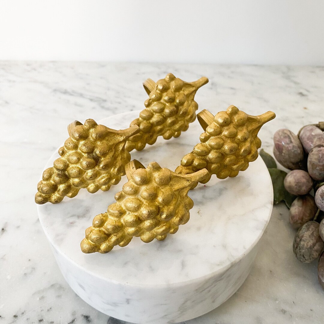 Vintage Brass Grape Napkin Rings Set of 4. Grape Shaped Napkin Etsy