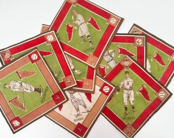 1914 Antique Baseball Tobacco Felts Daubert, Stengel, Peckinpaugh, Cutshaw, Burns, Vintage Tobacco Blanket Series B18, Gift for Baseball Fan