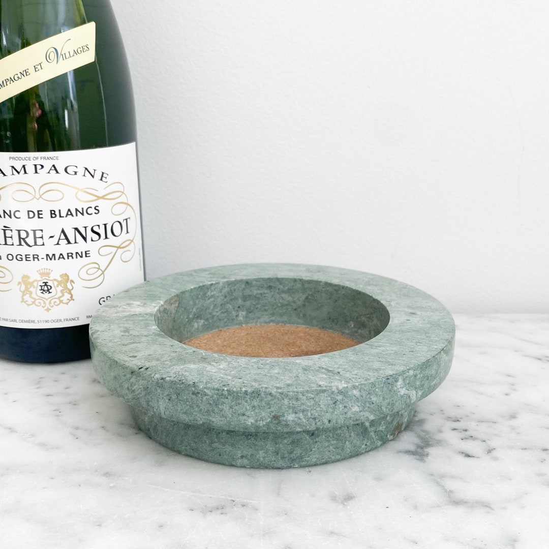 Green Marble Wine Bottle Coaster. Vintage Marble and Cork Wine Etsy