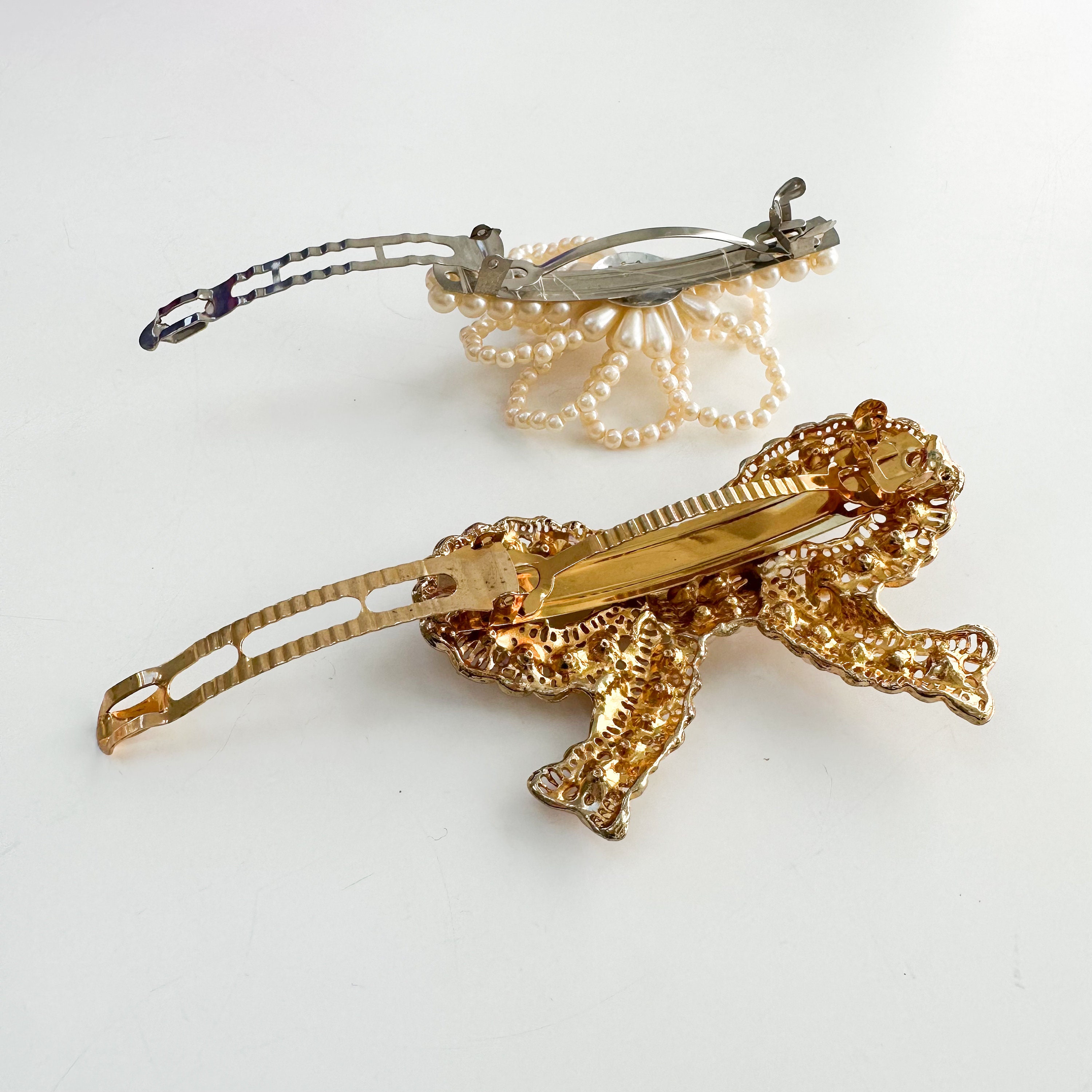 Vintage 1980s Beaded Pearl Hair Clip, Statement Hair Clip, French