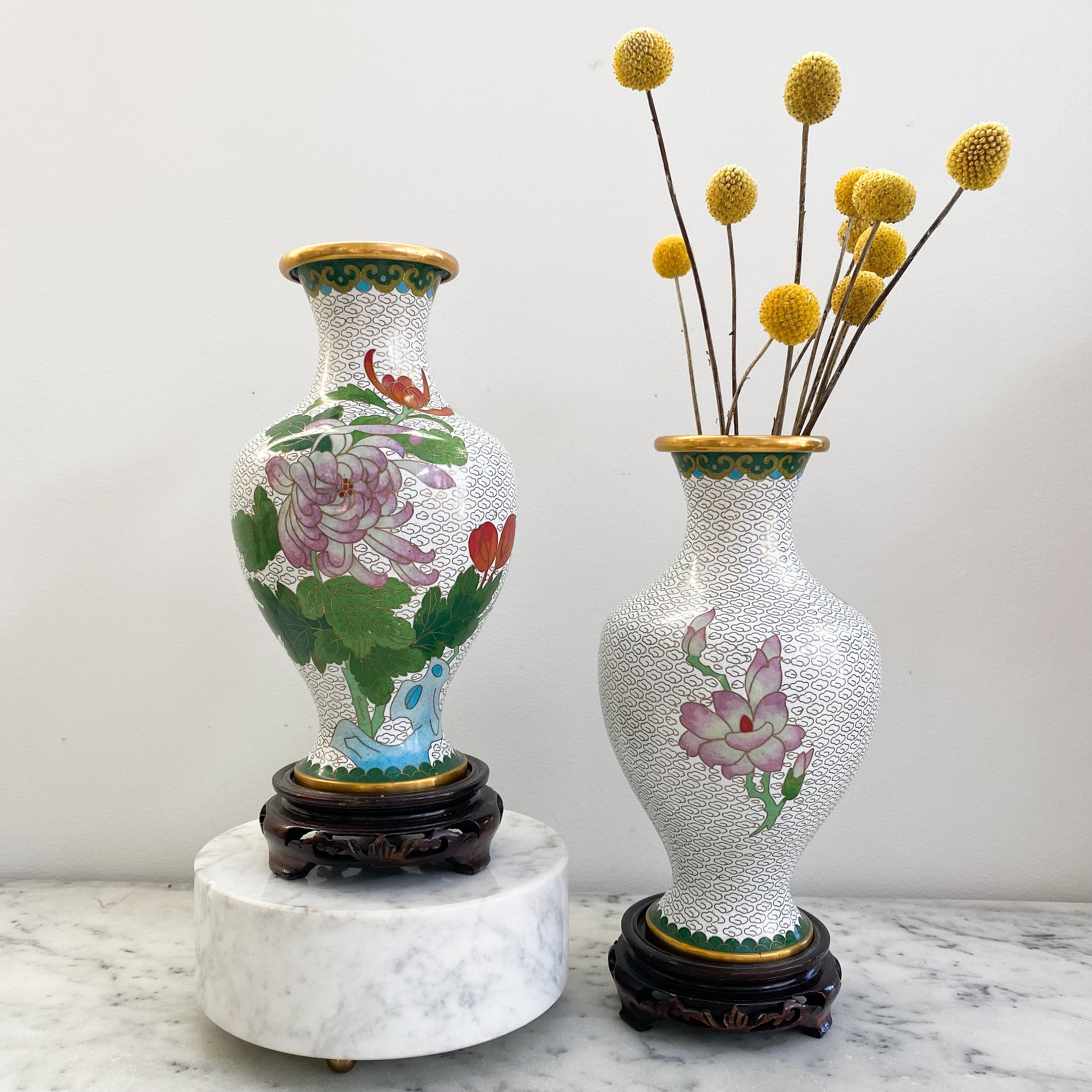 Chinese Cloisonné Vases, a Pair, Matching Vintage Cloisonné Vases