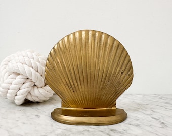 Sujetalibros vintage de latón con forma de concha, sujetalibros individual de latón con forma de concha, decoración para casas de playa, decoración costera vintage.