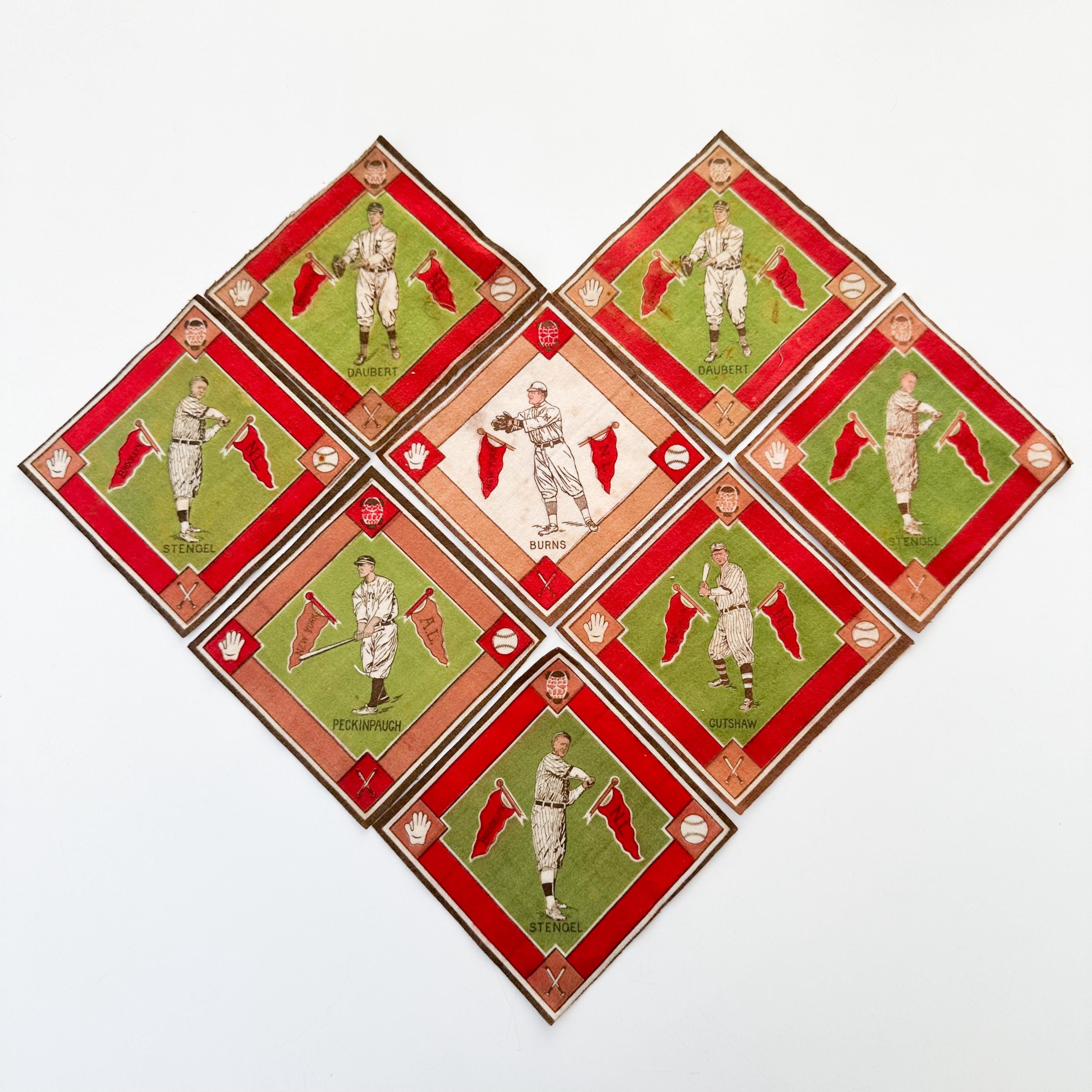 baseball tobacco felts 1914 Antique Baseball Tobacco Felts Daubert, Stengel, Peckinpaugh, Cutshaw,  Burns, Vintage Tobacco Blanket Series B18, Gift for Baseball Fan