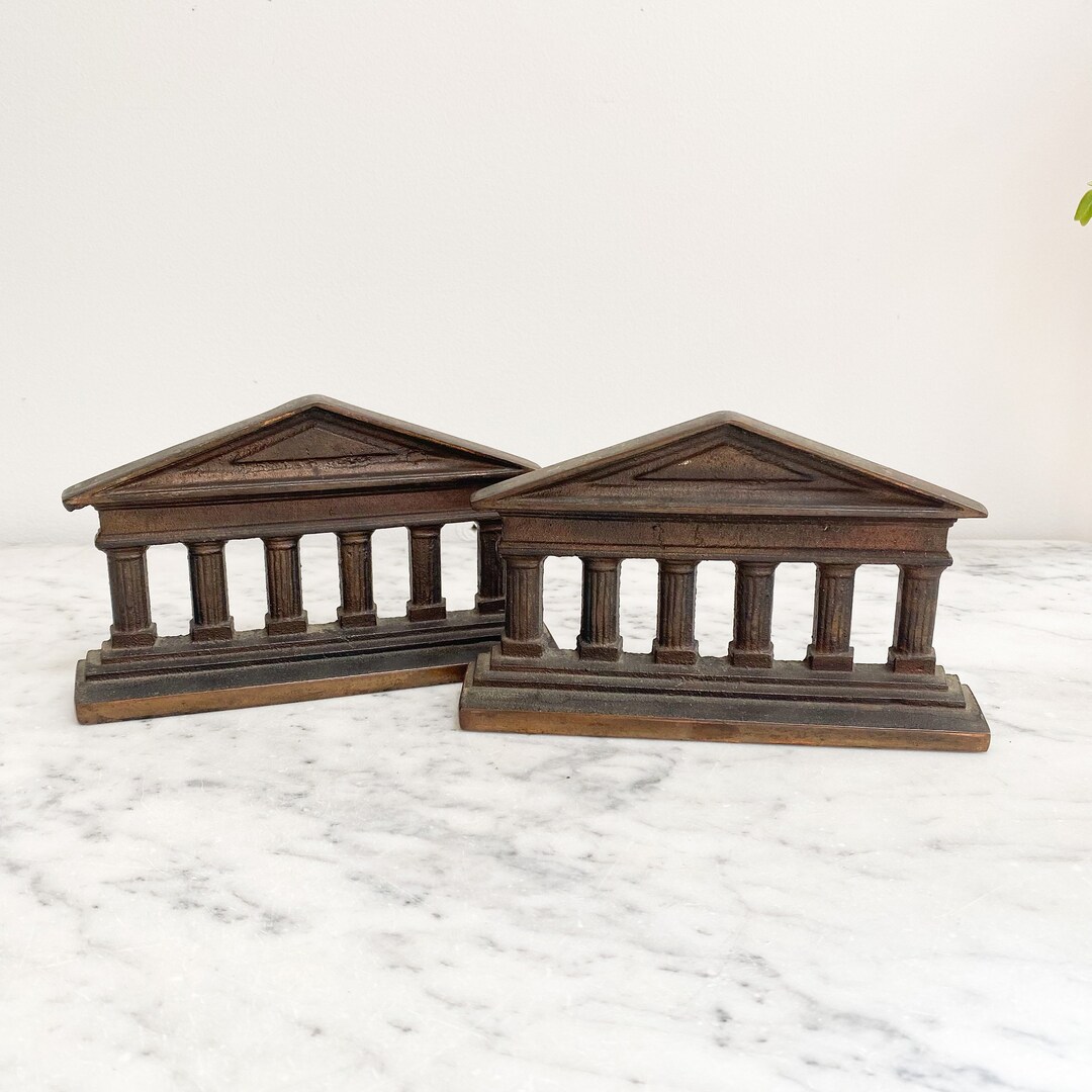Greek Doric Column Bookends. Vintage Cast Iron Door Stoppers. Vintage