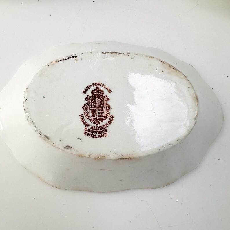 Antique Henry Alcock & Co. Semi-Porcelain Soap Dish Made in Cobridge England Sold Separately, Vintage White Floral Soap Dish Oval image 12