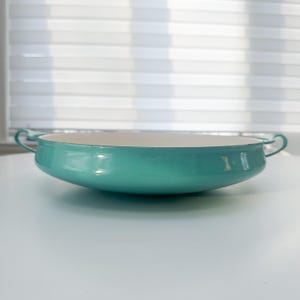 Large Vintage Turquoise Dansk Paella Pan with Four Ducks Logo, 1950s Dansk Designs Denmark, Dansk Kobenstyle Pan by Jens Quistgaard